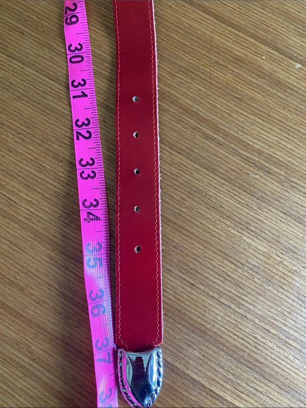 Vintage L. Chessler Red Leather Western-Style Belt with Silver Buckle